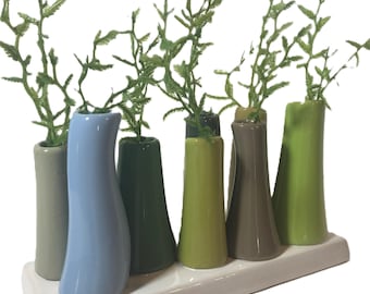 Einzigartige Keramikvase mit 8 kleinen Knospe-Vasen in neutralen Tönen