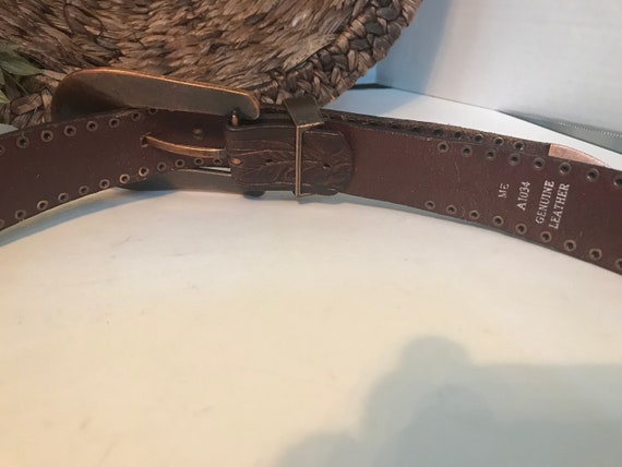 Vintage tooled leather western belt, brown wester… - image 5
