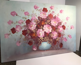 Robert Cox (1934-2001) signed original oil painting on canvas, Still Life, Flowers 36x24 unframed