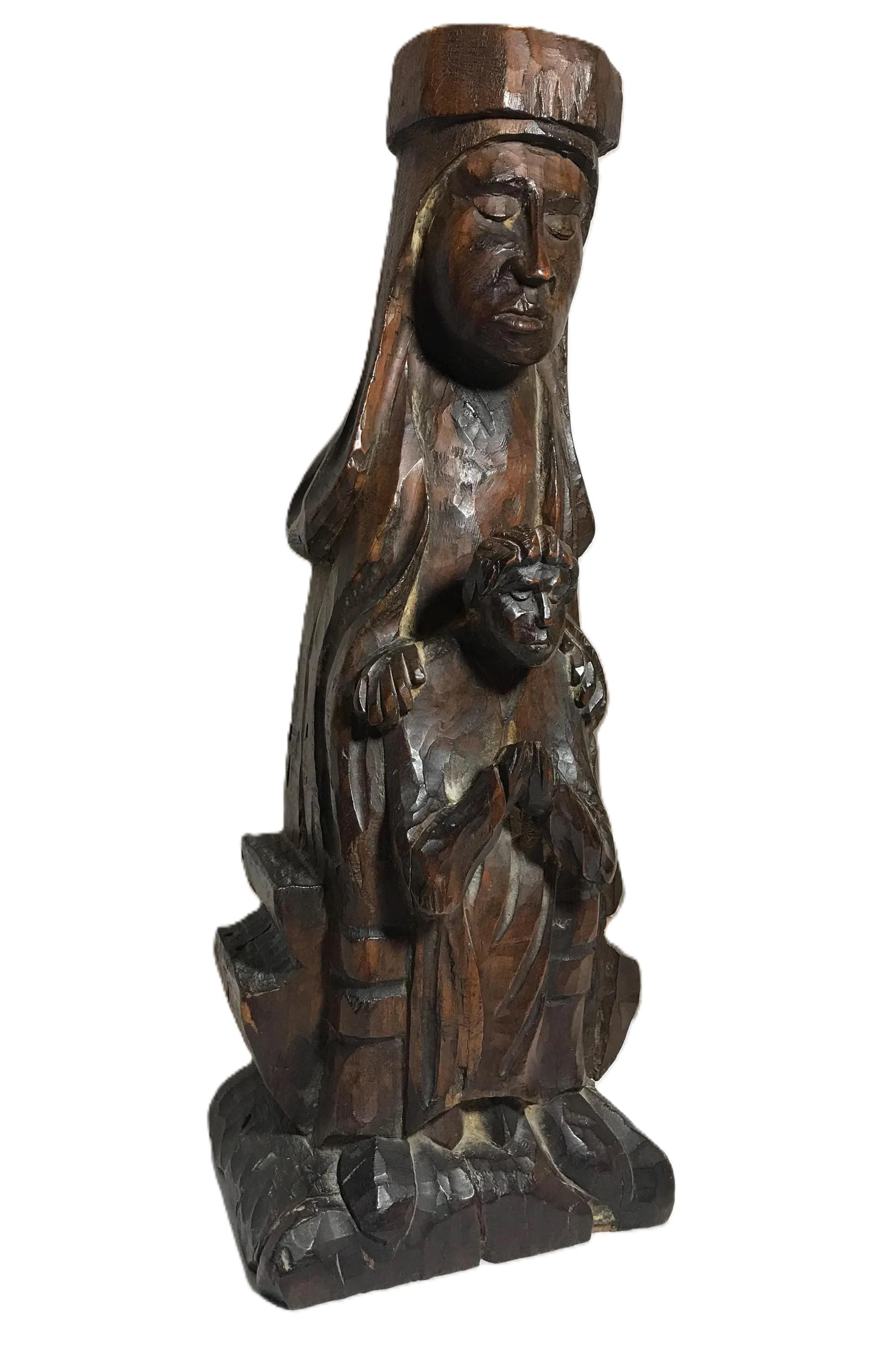 ドイツ製　木彫りアンティーク　聖母マリア像/Madonna and Child Antique Carved Wood Madonna and Child Statue | Large 17.75