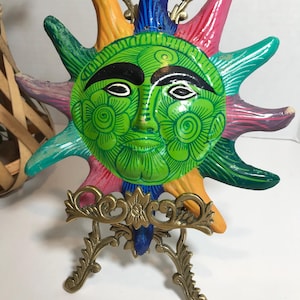 Art populaire mexicain vintage, poterie peinte à la main, art mural soleil, poterie en terre cuite colorée du Mexique vintage peinte à la main, poterie d&#39;art