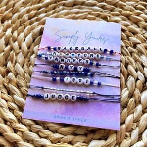 Baseball Customizable Beaded Bracelet Stack | Sliding and Adjustable Closure Bracelet | Personalized Team Colors, Player Number & Game Day