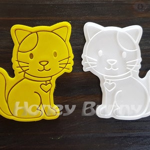 Cat Wearing Heart Pendant Cookie Cutter and Stamp