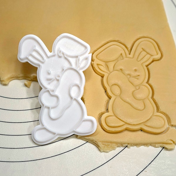 Easter Bunny Holding Carrot Cookie Cutter and Stamp / Easter Bunny Cookie Cutter / Easter Cookie Cutter / Fondant / Clay Cutter / PYO