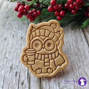 Owl holding Coffee Cooike Cutter Embosser Fondant