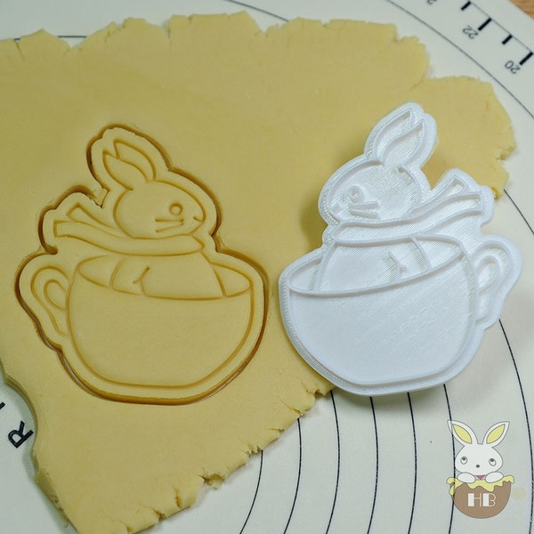 Bunny on a Cup Cookie Cutter and Stamp / Easter Bunny Cookie Cutter / Easter Cookie Cutter / Fondant / Clay Cutter / PYO