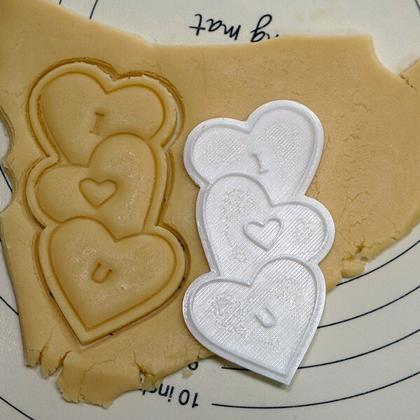 I Love You on Three Hearts Cookie Cutter and Stamp