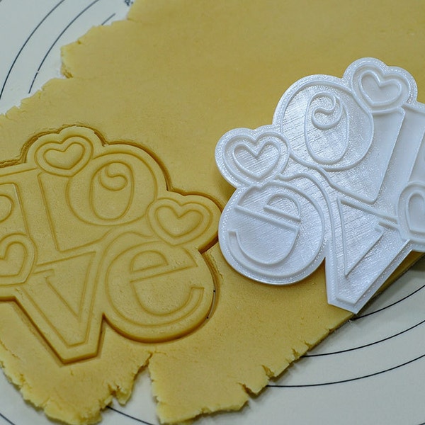 LOVE with three Heart Cookie Cutter and Stamp