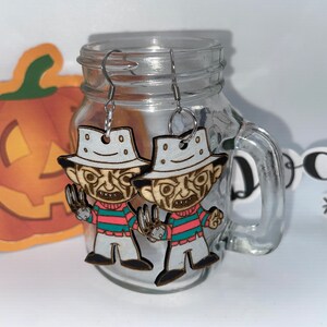 Halloween Jason character, 1.5&quot;Laser Cut, engrave Wooden Hypoallergenic Fishhook Backs Silver