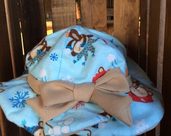 Girl's XL Flannel Winter Monkeys Sun Hat