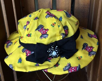 Girl's XL Yellow with Black Scotty Dogs Sun Hat