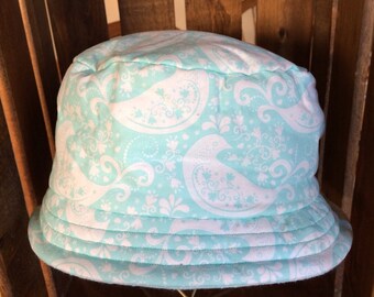 Woman's Sea Foam Green and White Partridge Bucket Hat