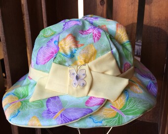 Girl's XL Yellow and Green Butterfly Sun Hat