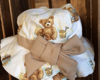 Girl's Medium Ivory and Brown Teddy Bear Sun Hat