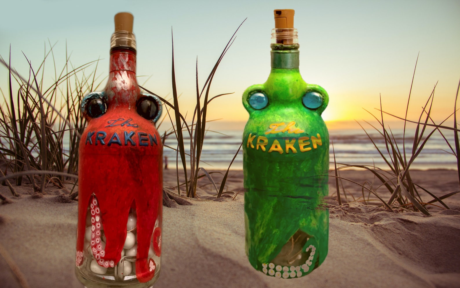 Recycled Kraken Rum Octopus Bottles W/ Night Light Led Painted Etsy