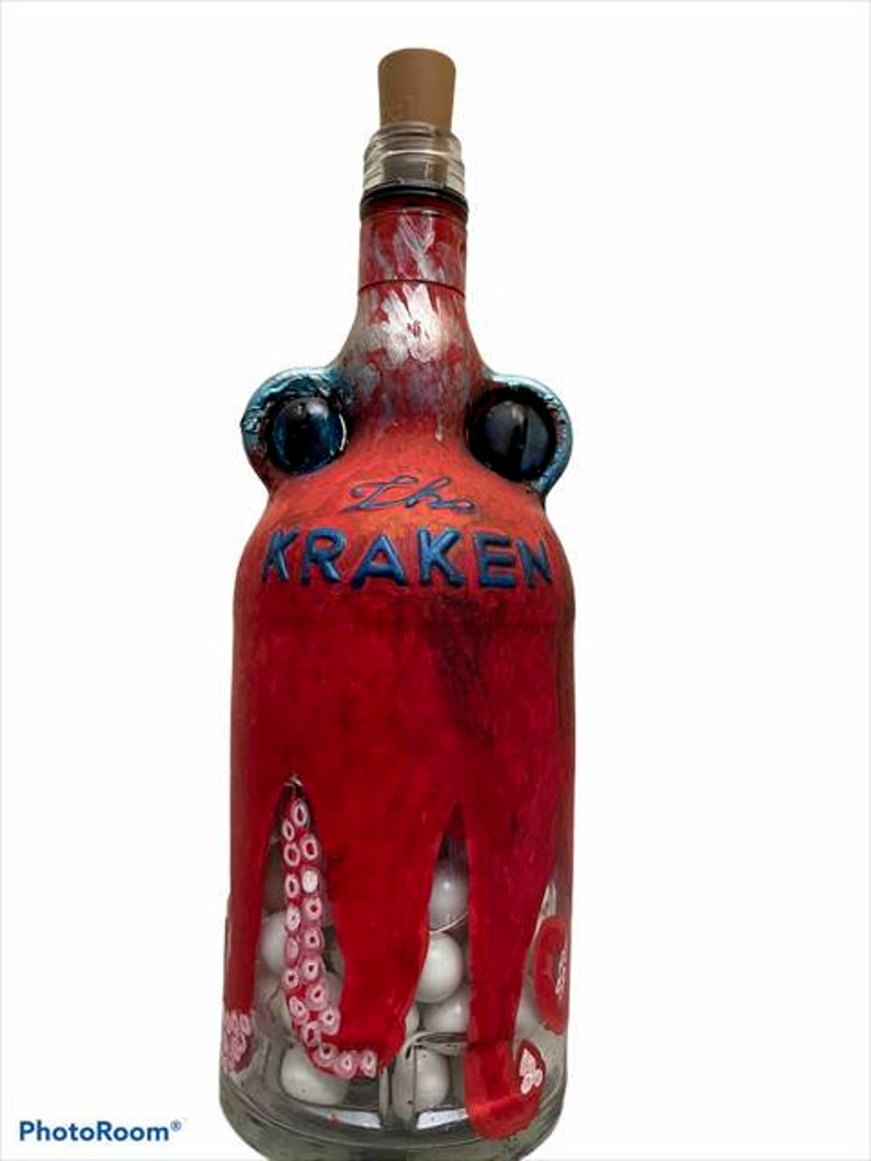 Recycled Kraken Rum Octopus Bottles W/ Night Light Led Painted Etsy