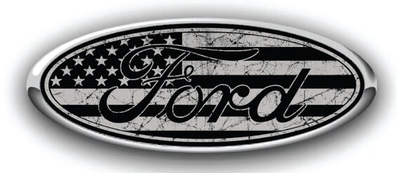 Ford Overlay Distressed US Flag Black/Grey Logo Overlay Decals  REAR ONLY
