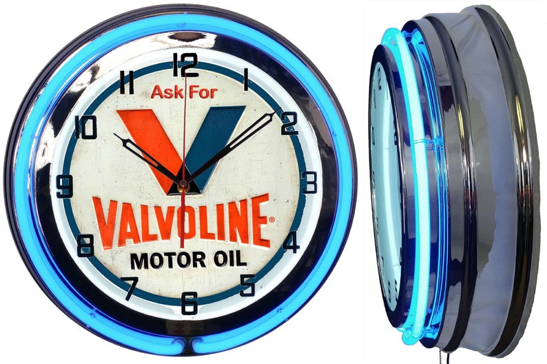 Kendall Motor Oil 19/" Double Neon Clock Red Neon Chrome Man Cave Garage Gas Oil