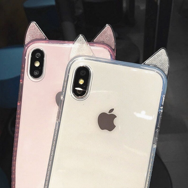 Cute Cat Ear Bling2 Glitter Diamond Case for iPhone 6 Xr Xs Max X 6s 6s Plus |Clear| Xs 7 Plus 8 Plus M-01 8 7