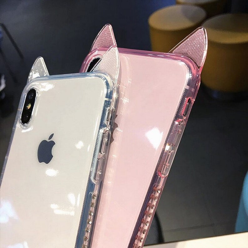 Cute Cat Ear Bling2 Glitter Diamond Case for iPhone 6 Xr Xs Max X 6s 6s Plus |Clear| Xs 7 Plus 8 Plus M-01 8 7
