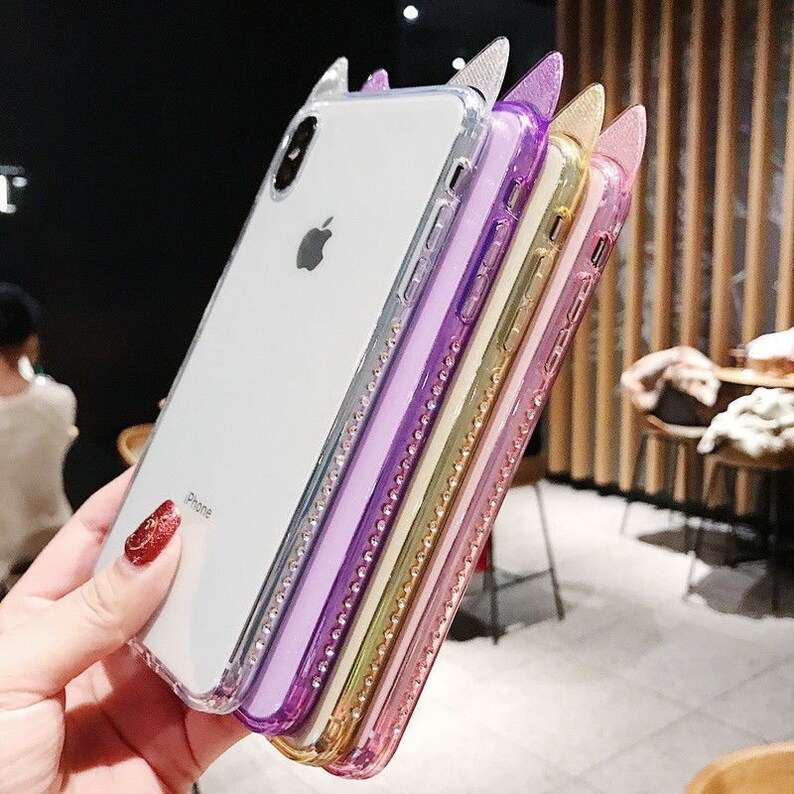 Cute Cat Ear Bling2 Glitter Diamond Case for iPhone 6 Xr Xs Max X 6s 6s Plus |Clear| Xs 7 Plus 8 Plus M-01 8 7