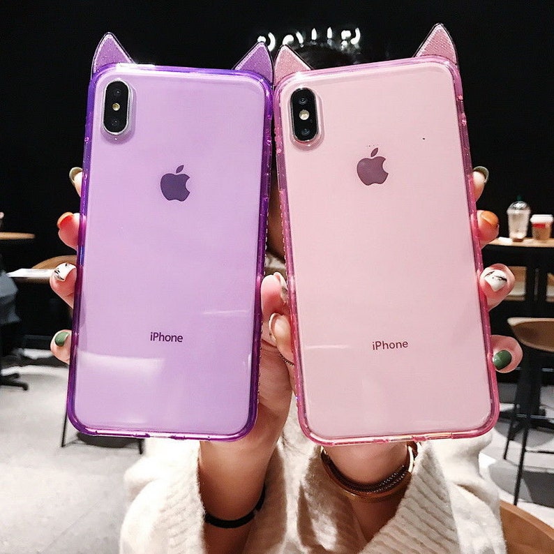 Cute Cat Ear Bling2 Glitter Diamond Case for iPhone 6 Xr Xs Max X 6s 6s Plus |Clear| Xs 7 Plus 8 Plus M-01 8 7