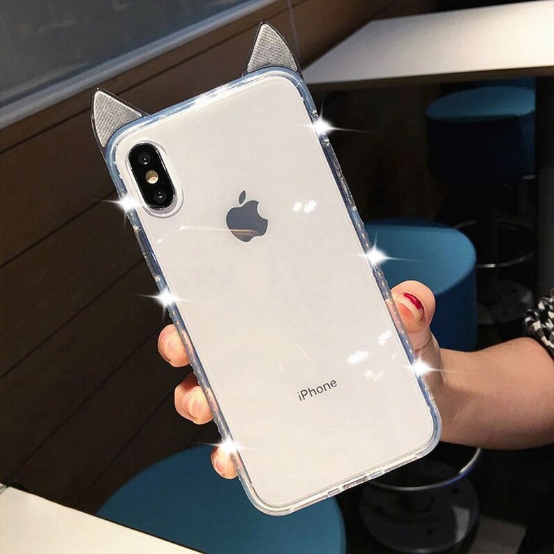 Cute Cat Ear Bling2 Glitter Diamond Case for iPhone 6 Xr Xs Max X 6s 6s Plus |Clear| Xs 7 Plus 8 Plus M-01 8 7