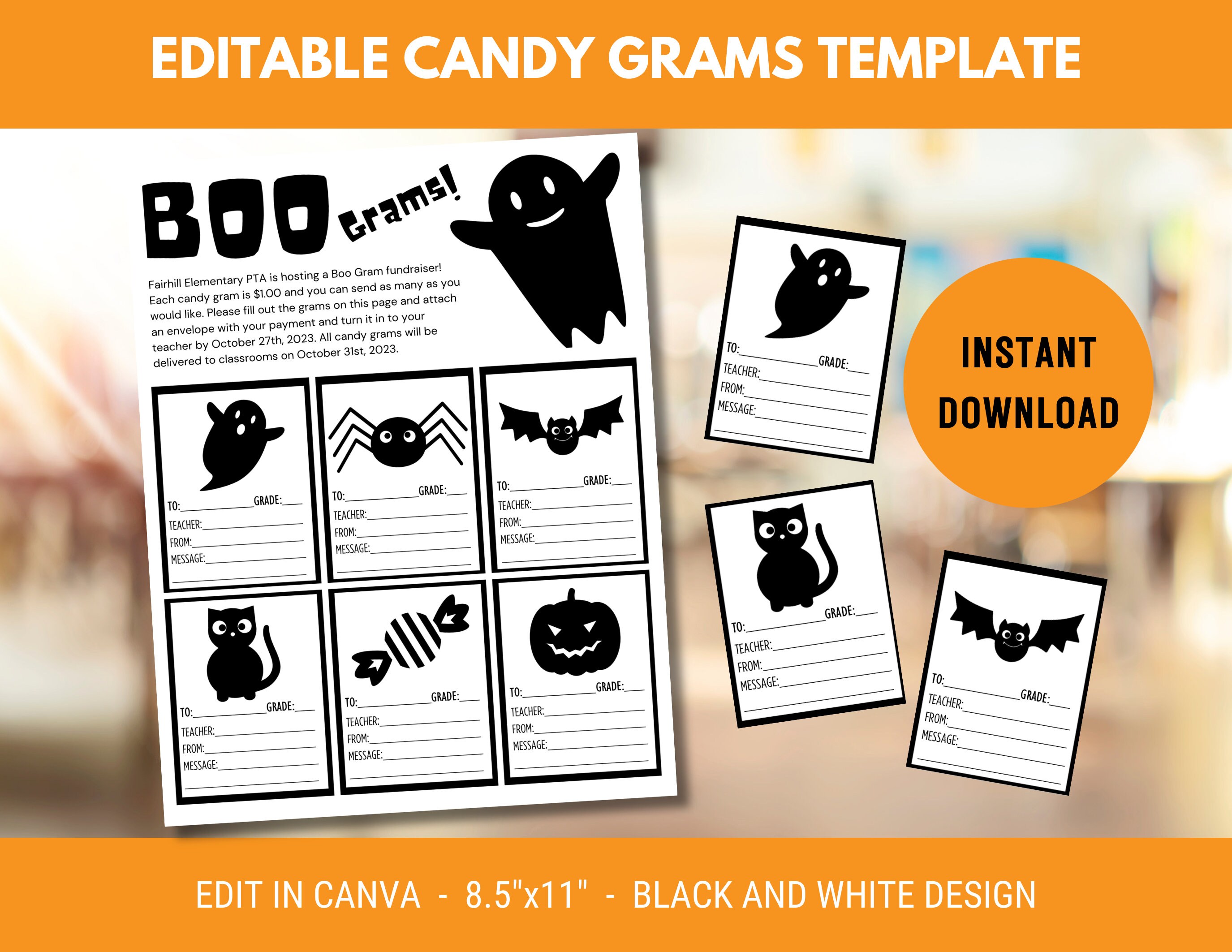 BOO Gram Candy Gram School PTO Fundraiser Printable Flyer for Halloween ...