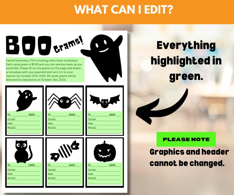 BOO Gram Candy Gram School PTO Fundraiser Printable Flyer for Halloween