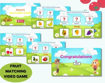 Fruit Matching Video Game for Kids, Colorful Educational App, Interactive Learning Fun for Children Birthday Gift