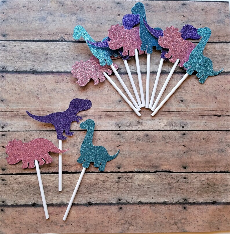 Dinosaur Cupcake Toppers Girls Dinosaur Birthday Party Decor Etsy