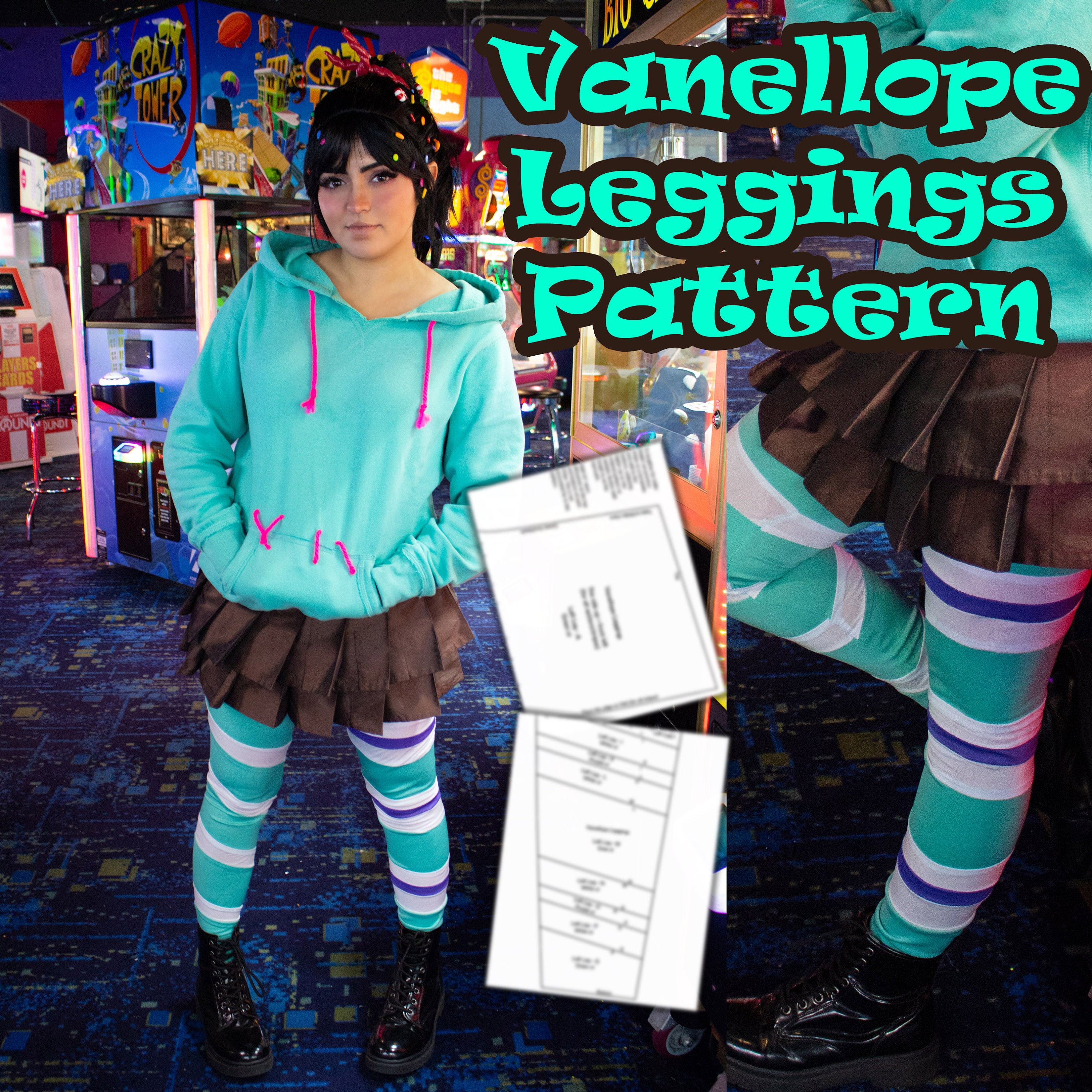 Vanellope Von Schweetz Costume Tights, Wreck-it-Ralph Cosplay Ideas, Disney Halloween Costume Hosiery