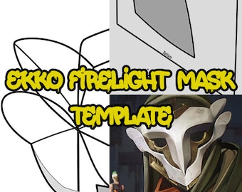 May include: A printable template for a white and gold Ekko Firelight Mask from the video game League of Legends. The template includes instructions for assembly.