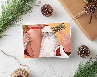 BAD SANTA Christmas Card | Naughty Holiday Card | Naughty Christmas Card | Funny Christmas Card