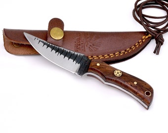 Carbon 1080 Neck Knife with Forged Scales, Rosewood grip BY TITAN TC-003