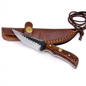 Carbon 1080 Neck Knife with Forged Scales, Rosewood grip BY TITAN TC-003