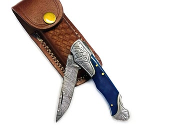 Groomsmen Damascus Folding Knife, Pocket Knife for Men - 6.5'' Made of Authentic Damascus Steel, Groomsmen gifts, Boyfriend Gift, For Him