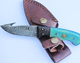 Damascus Skinning gut hook, Hunting Knife by Titan