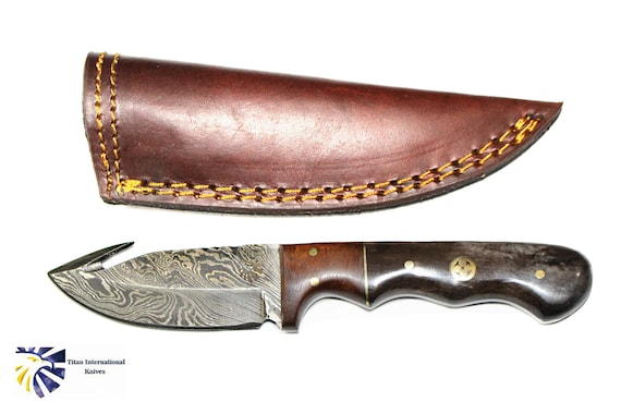 Damascus Skinning Gut Hook, Hunting Knife by Titan TD-407 