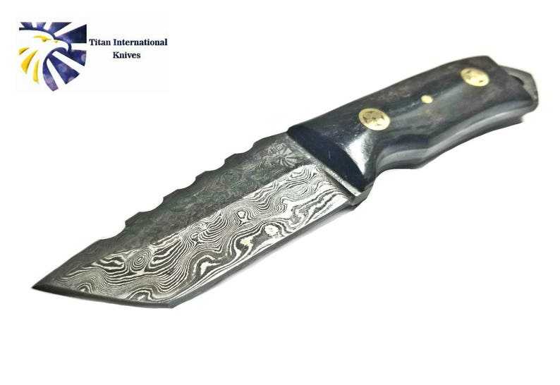 Damascus Steel Tanto Knife, Mini Beast / Dyed Bone grip by Titan TD-190 image 1