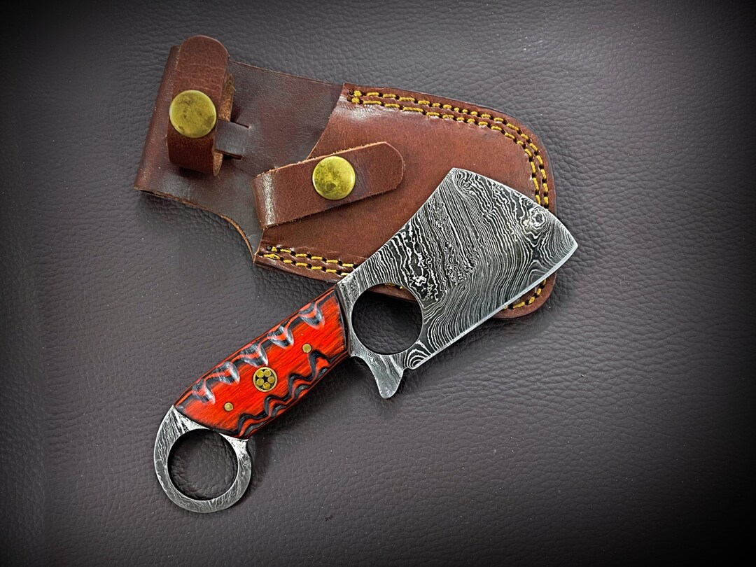 Artisan Crafted Damascus Steel Mini Cleaver with Finger Hole