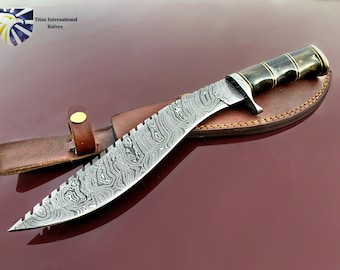 Kukri Blade Handmade by Titan High Carbon Damascus Steel Knife Custom Bone handle