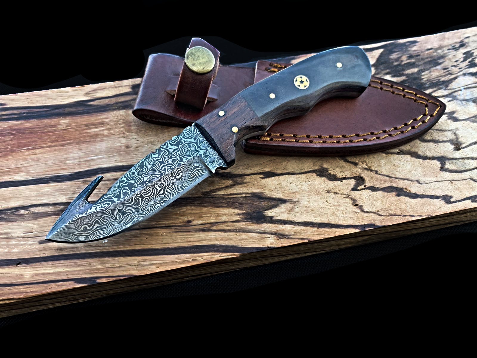 Damascus Skinning Gut Hook Hunting Knife by Titan TD407 Etsy
