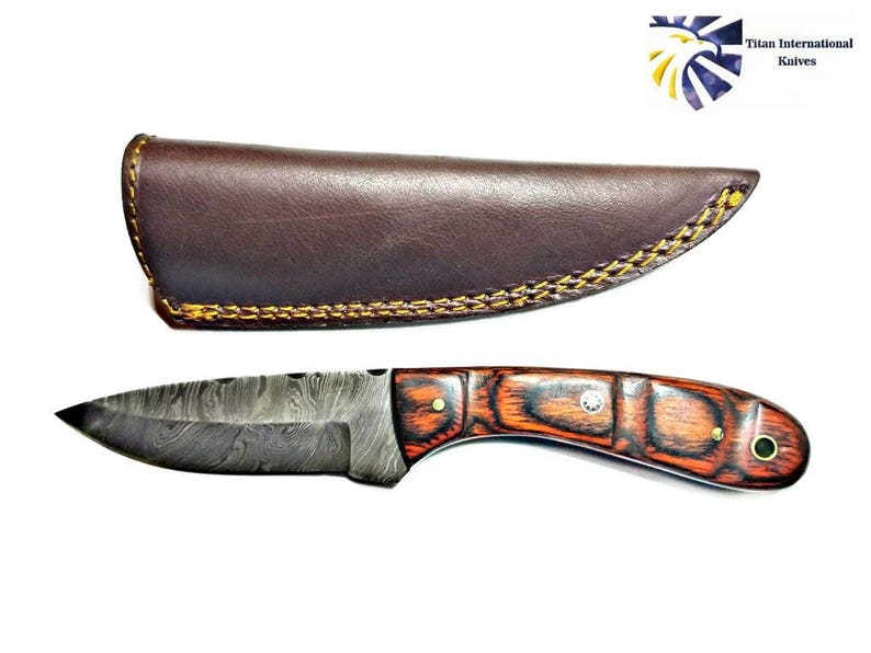 Hand Forged Knife , Damascus Drop point Blade, Rosewood Scales Hunting Knife BY TITAN TD-180 image 2