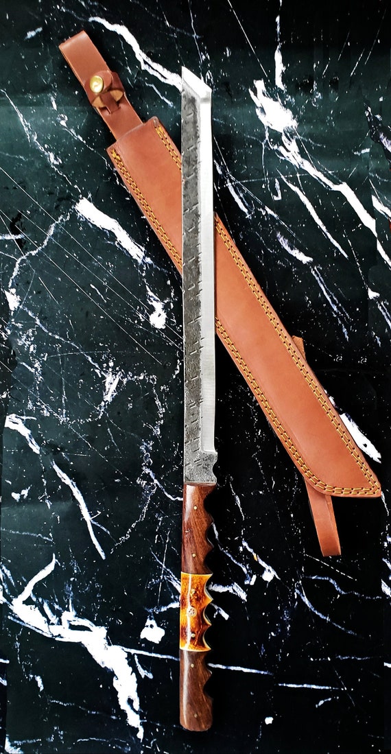 Épée en acier au carbone élevé / Style Katana / Forgé à la main / Full tang  avec gaine en cuir véritable -  France