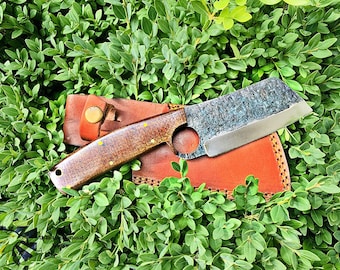 Handmade Carbon Steel Cleaver for Kitchen & Outdoor use with finger hole grip by Titan International Knives