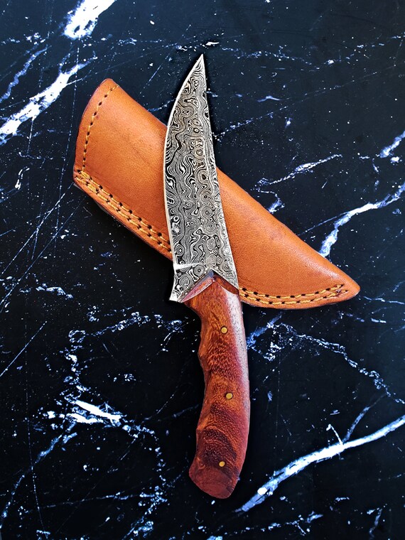 Handmade Forged Damascus Steel Gut Hook Hunting Knife EDC With Origina