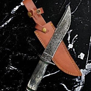 Titan Bowie Style Damascus Steel- Hunting, Camping, Survival, Handmade Knife, Gift for Men