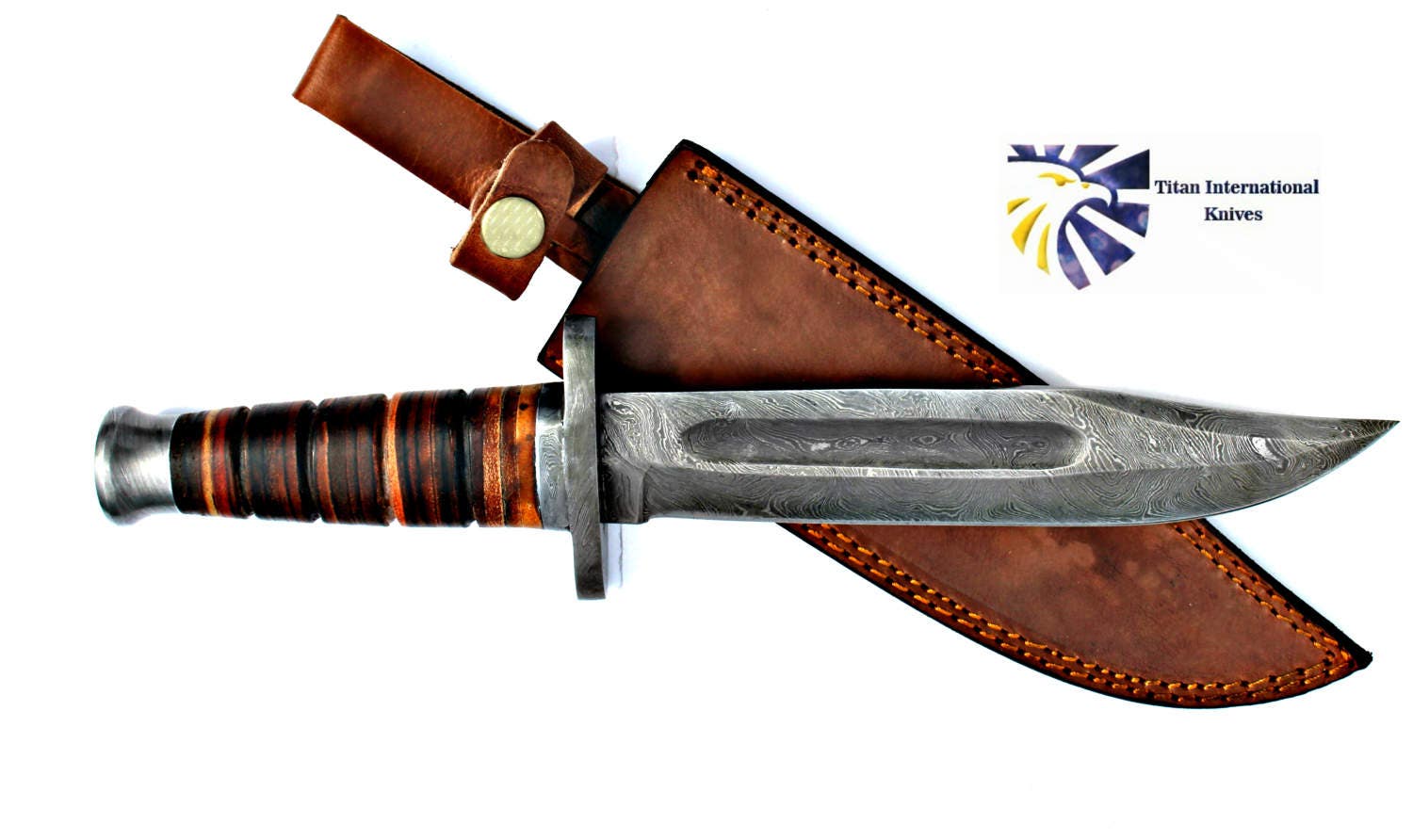 Damascus Knife Titan K Bar Style Leather Handle Td 401 Etsy