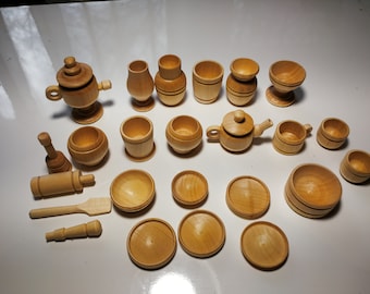 Handmade In Russian (b4 war)Crafted and 24 piece  Hand Made Wooden Tea set NEW. Ideal for painting or decorating them yourself